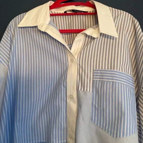 Zara Mixed Striped Crop Shirt - Blue White - Picture 3 of 4